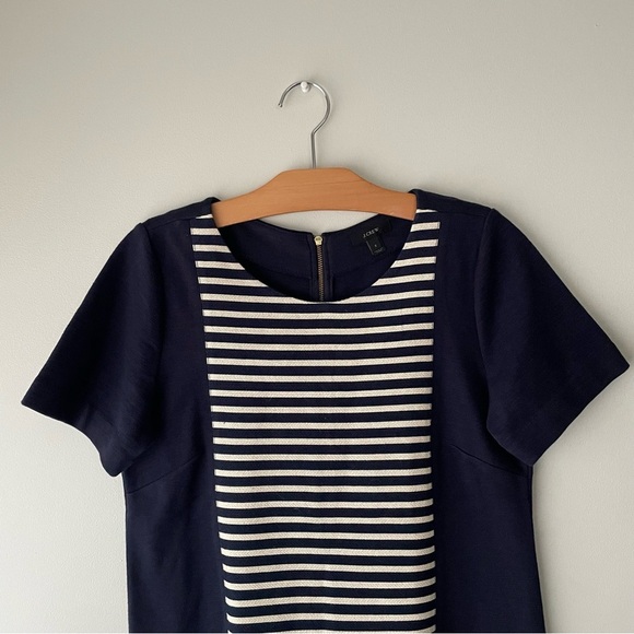 J Crew Striped Knit Shift Tshirt Dress Mini Navy Blue White Size 8 Medium - Picture 4 of 9
